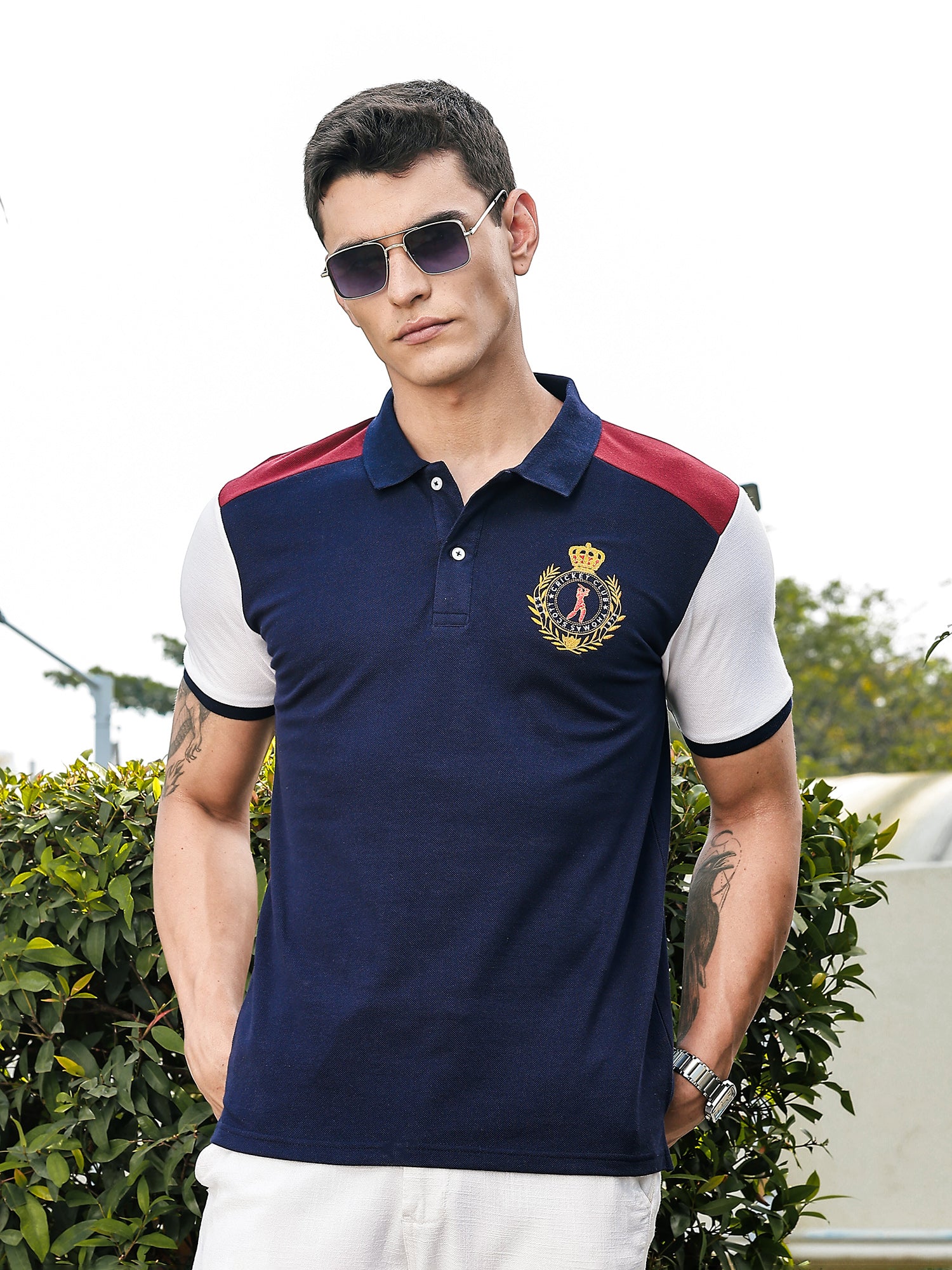 Thomas Scott Men Navy Regular Fit Short Sleeves Knitted Polo Collar Tshirt