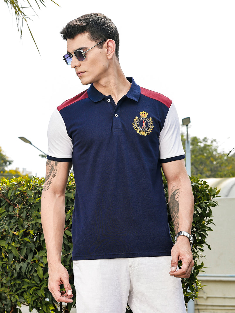 Thomas Scott Men Navy Regular Fit Short Sleeves Knitted Polo Collar Tshirt