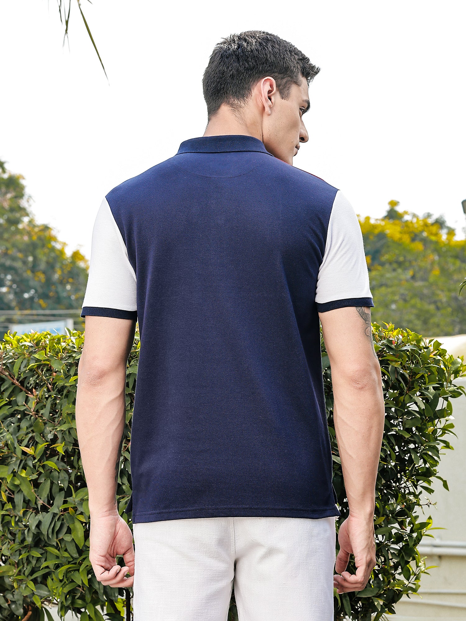 Thomas Scott Men Navy Regular Fit Short Sleeves Knitted Polo Collar Tshirt