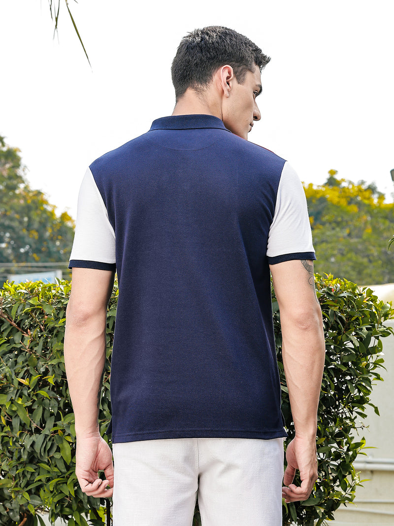 Thomas Scott Men Navy Regular Fit Short Sleeves Knitted Polo Collar Tshirt