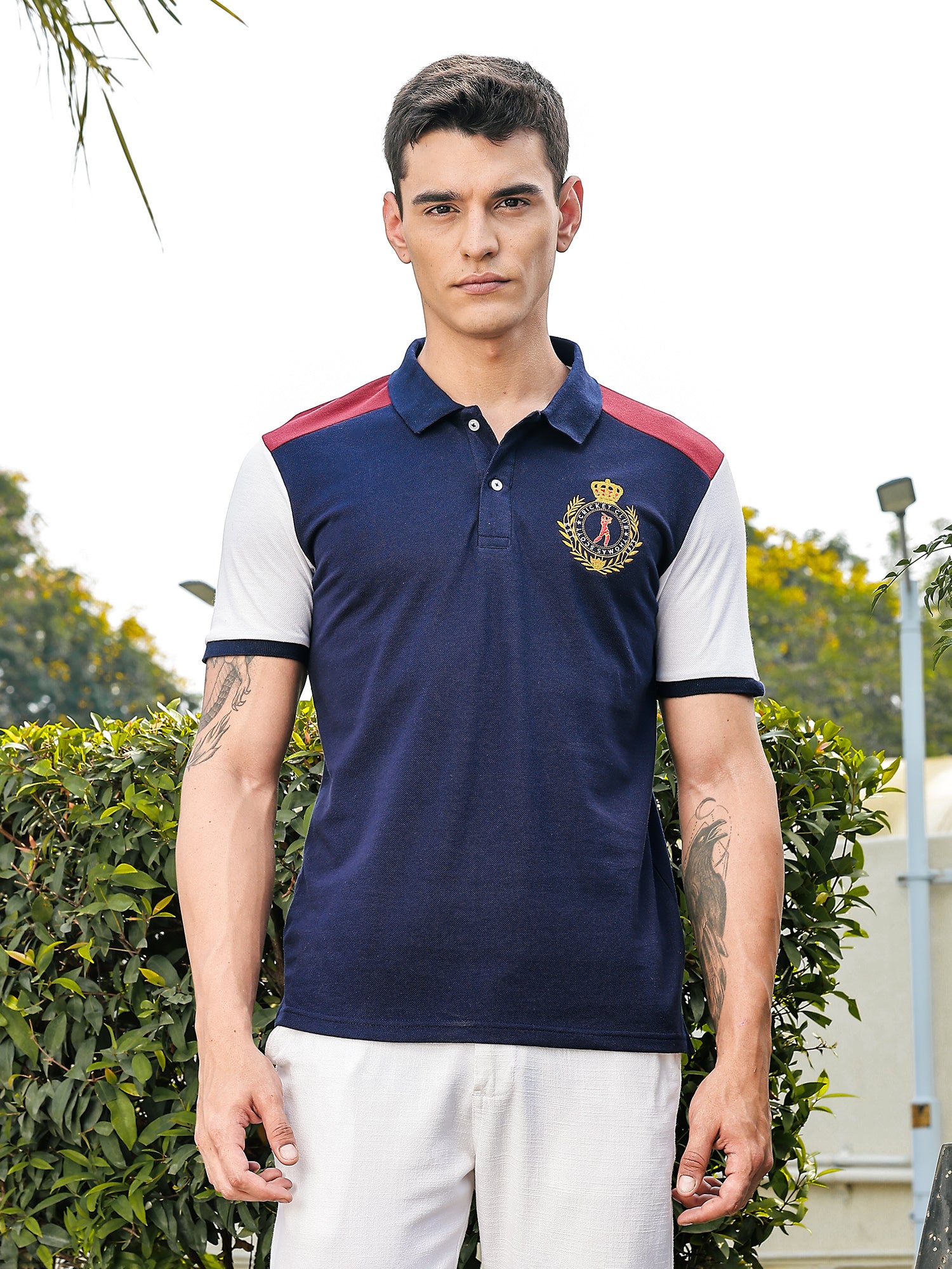 Thomas Scott Men Navy Regular Fit Short Sleeves Knitted Polo Collar Tshirt