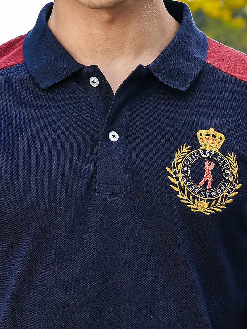 Thomas Scott Men Navy Regular Fit Short Sleeves Knitted Polo Collar Tshirt