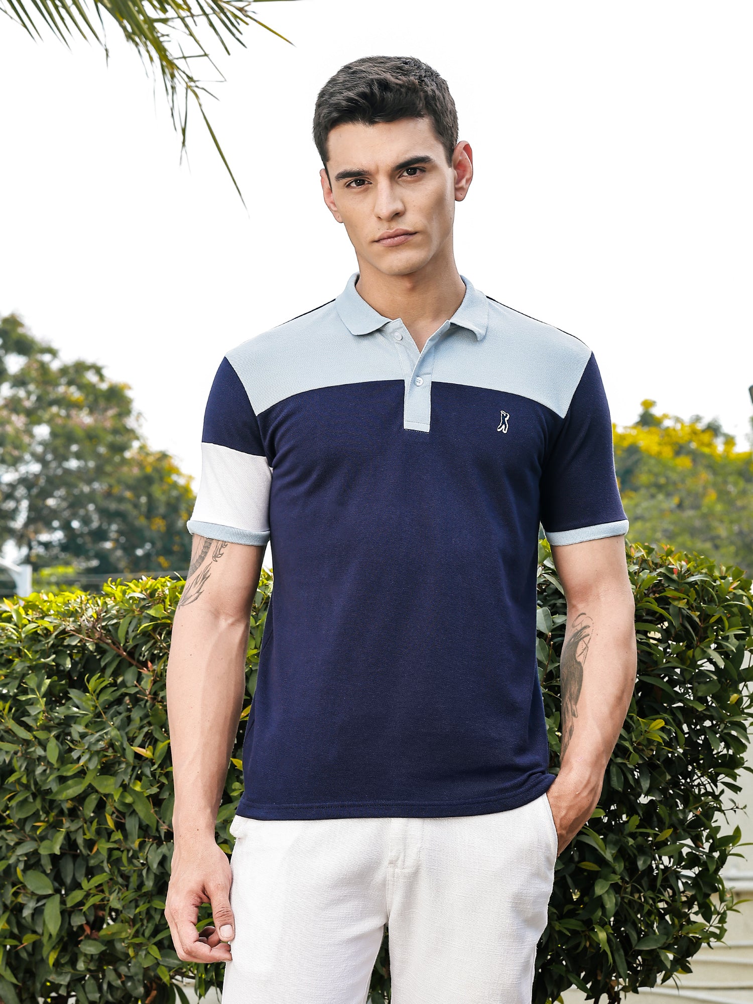 Thomas Scott Men IceBlue Regular Fit Short Sleeves Knitted Polo Collar Tshirt