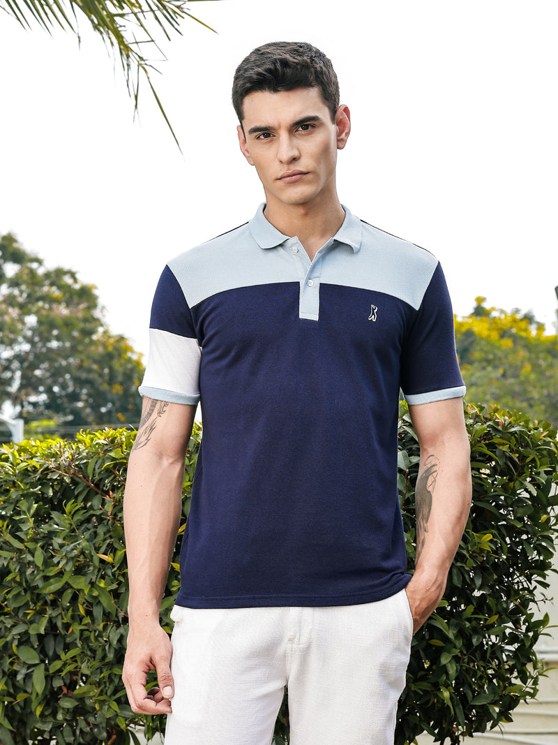Thomas Scott Men IceBlue Regular Fit Short Sleeves Knitted Polo Collar Tshirt