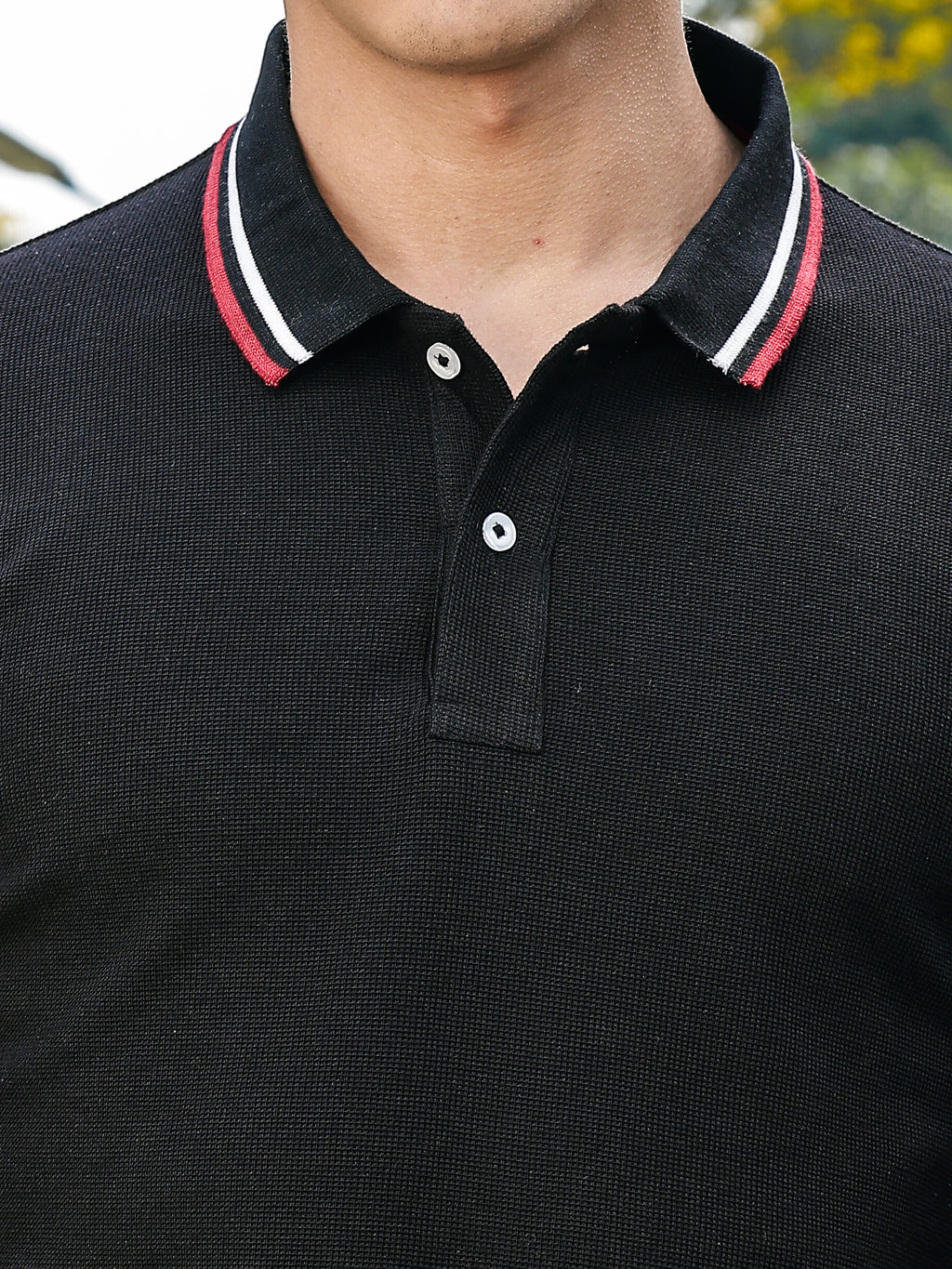 Thomas Scott Men Black Regular Fit Short Sleeves Waffle Knitted Polo Collar Tshirt