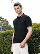 Thomas Scott Men Black Regular Fit Short Sleeves Waffle Knitted Polo Collar Tshirt