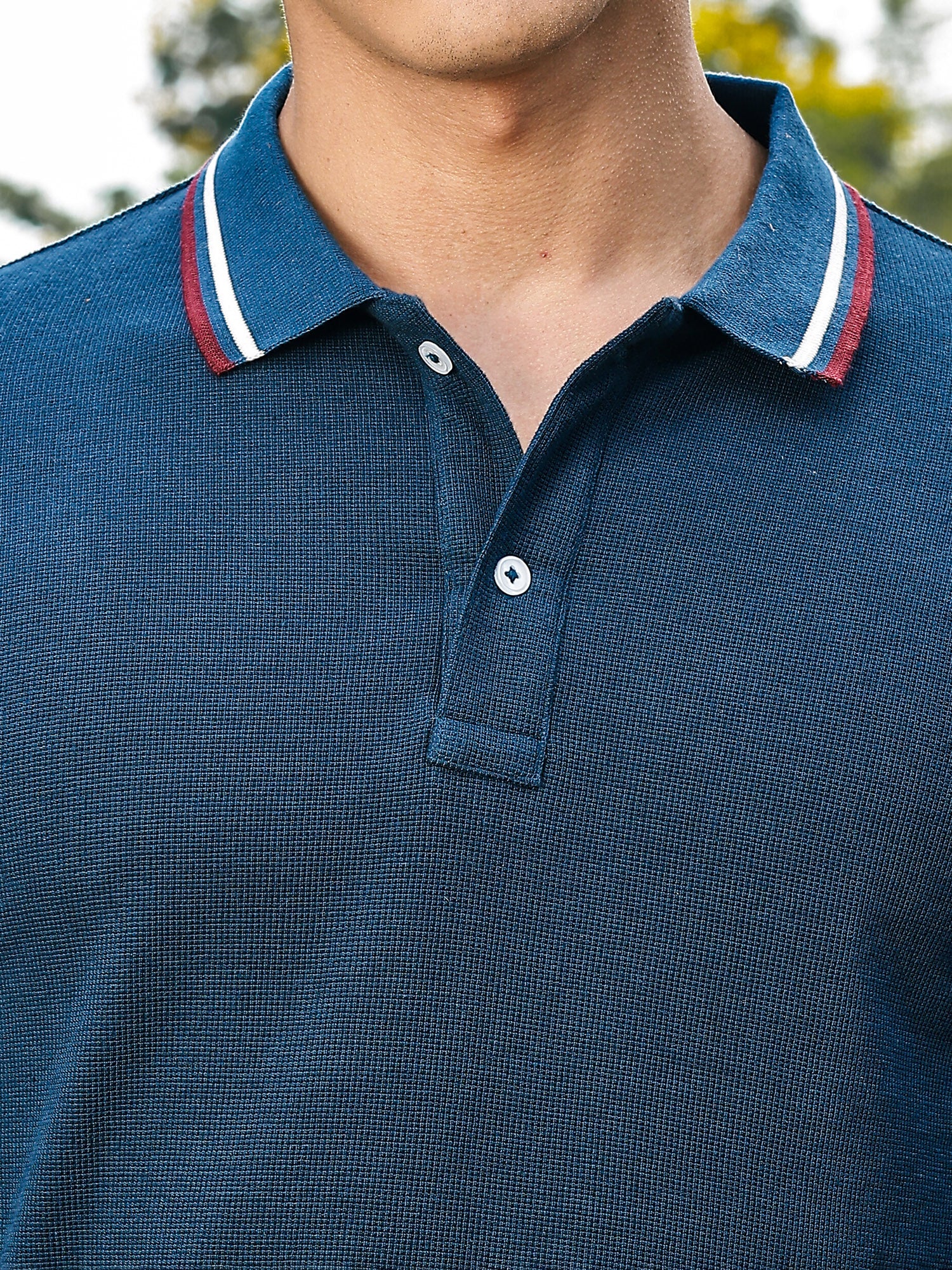 Thomas Scott Men Navy Regular Fit Short Sleeves Waffle Knitted Polo Collar Tshirt