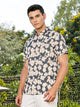 Grey Slim Fit Short Sleeves Floral Printed Woven Casual Shirt For Men
