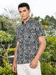 Navy Slim Fit Short Sleeves Abstract Print Woven Casual Shirt For Men