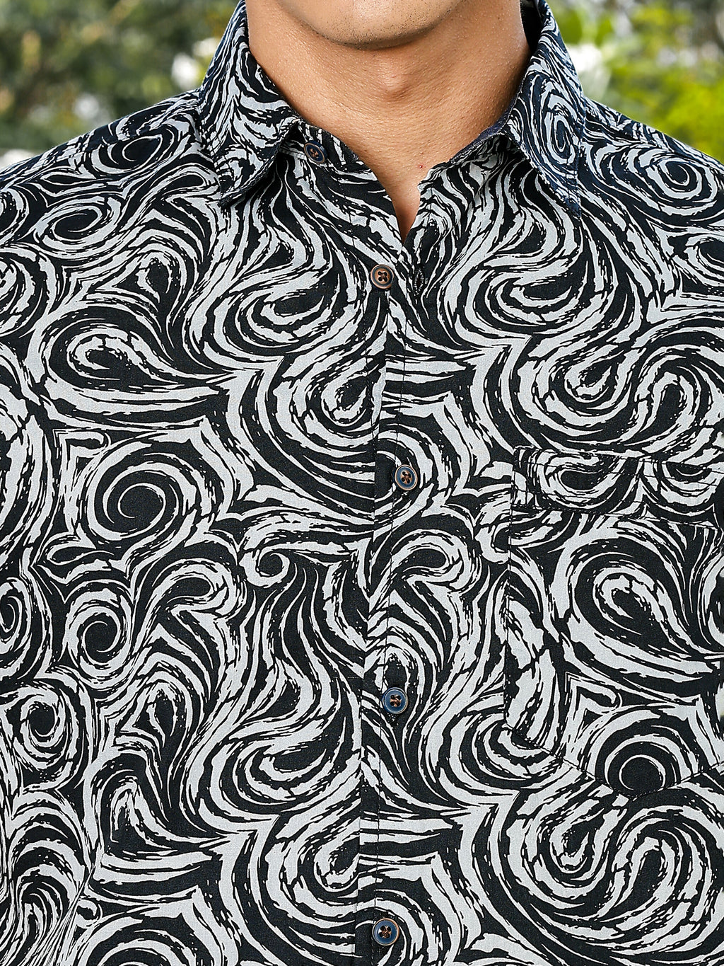 Thomas Scott Men Navy Slim Fit Short Sleeves Abstract Print Woven Casual Shirt