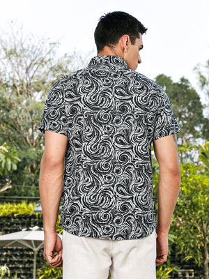 Thomas Scott Men Navy Slim Fit Short Sleeves Abstract Print Woven Casual Shirt