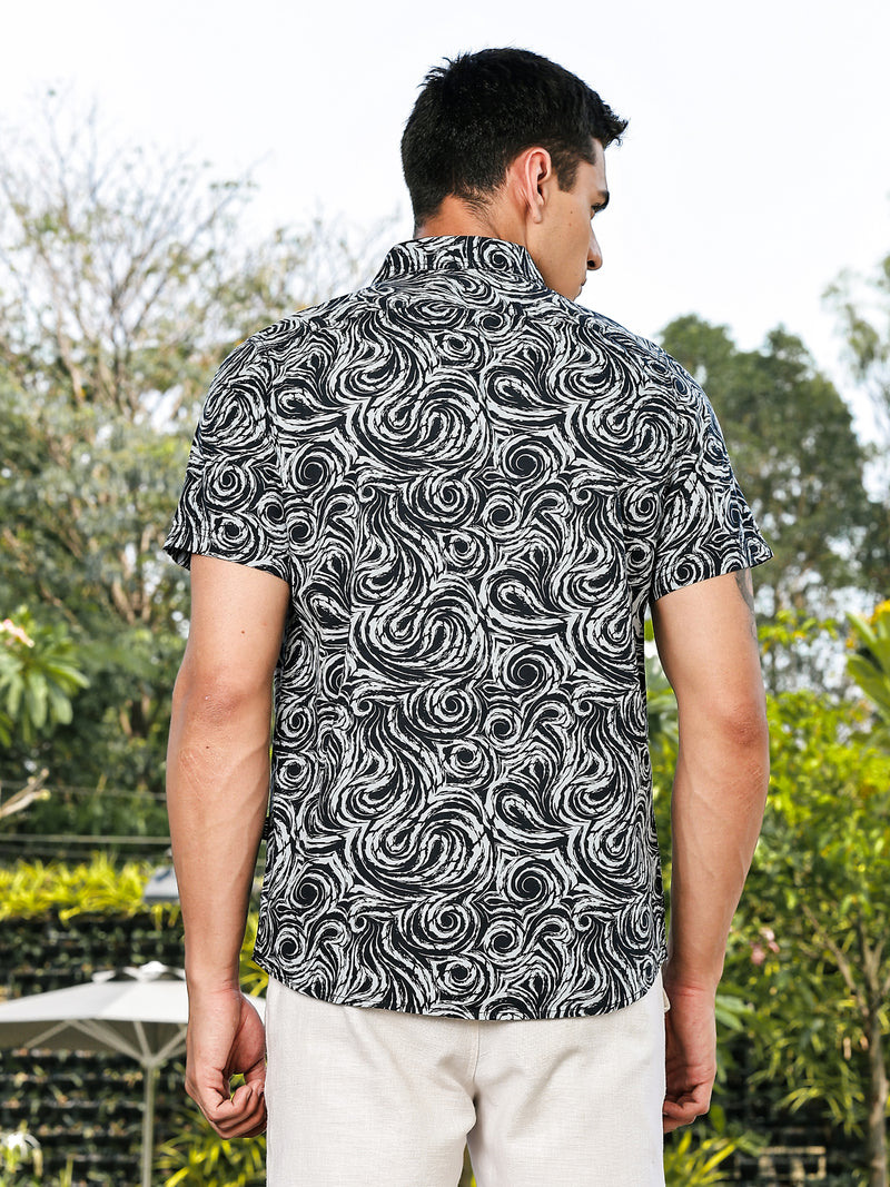 Thomas Scott Men Navy Slim Fit Short Sleeves Abstract Print Woven Casual Shirt