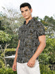 Green Slim Fit Short Sleeves Spread Collar Graphic Print Woven Casual Shirt For Men