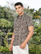 Green Slim Fit Short Sleeves Abstract Print Woven Casual Shirt For Men