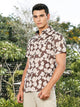 Brown Slim Fit Short Sleeves Floral Printed Woven Casual Shirt For Men
