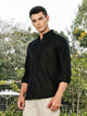 Thomas Scott Men Black Slim Fit Long Sleeves Button-Down Collar Linen Casual Shirt