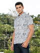 Blue Slim Fit Short Sleeves Geometric Print Woven Casual Shirt For Men