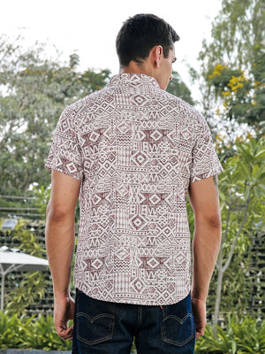 Thomas Scott Men Red Slim Fit Short Sleeves Geometric Print Woven Casual Shirt