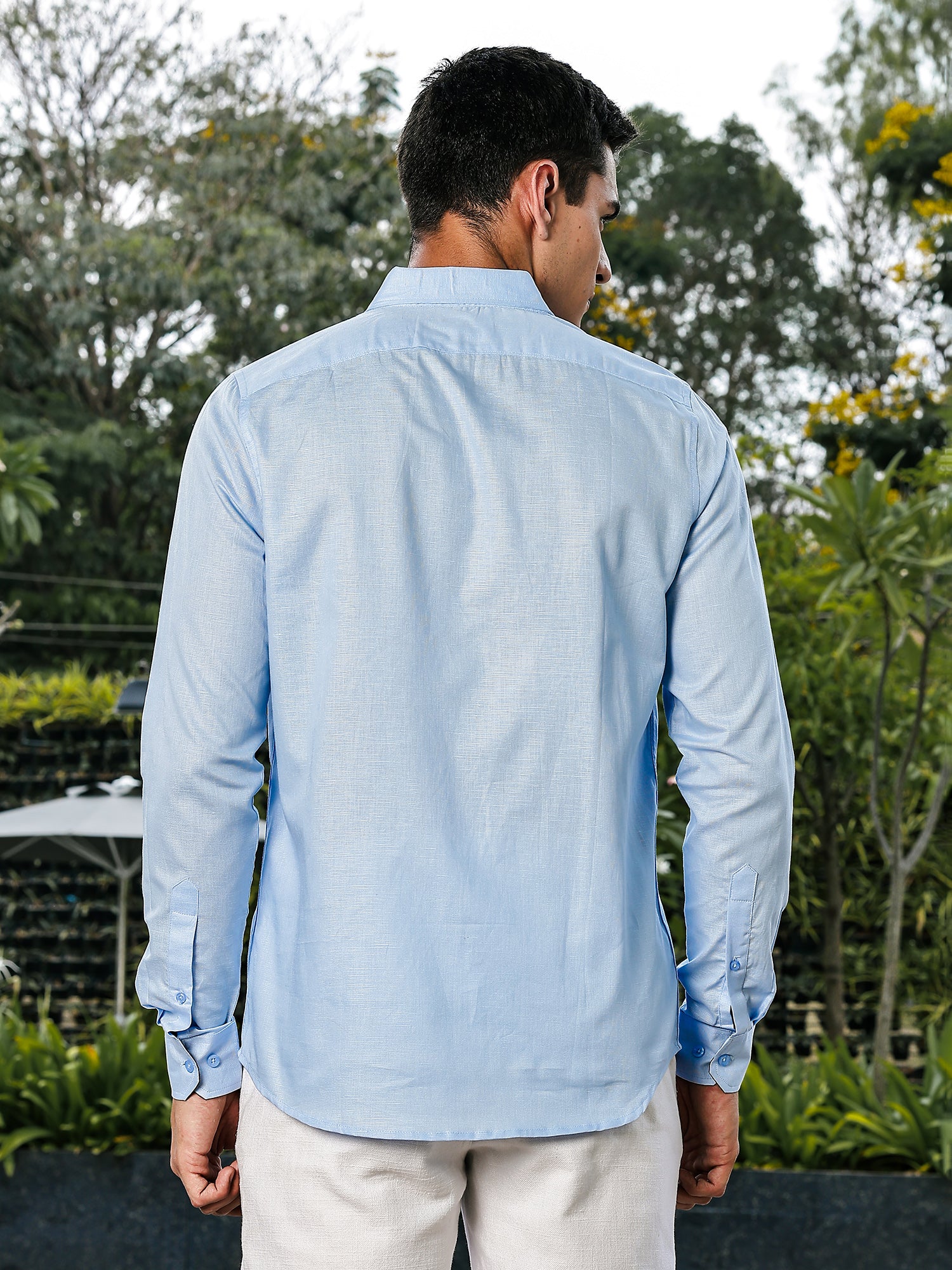 Thomas Scott Men Blue Slim Fit Long Sleeves Button-Down Collar Linen Casual Shirt