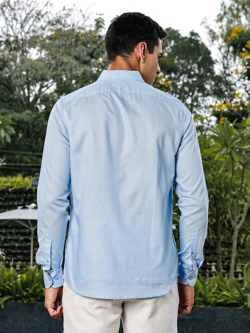 Thomas Scott Men Blue Slim Fit Long Sleeves Button-Down Collar Linen Casual Shirt