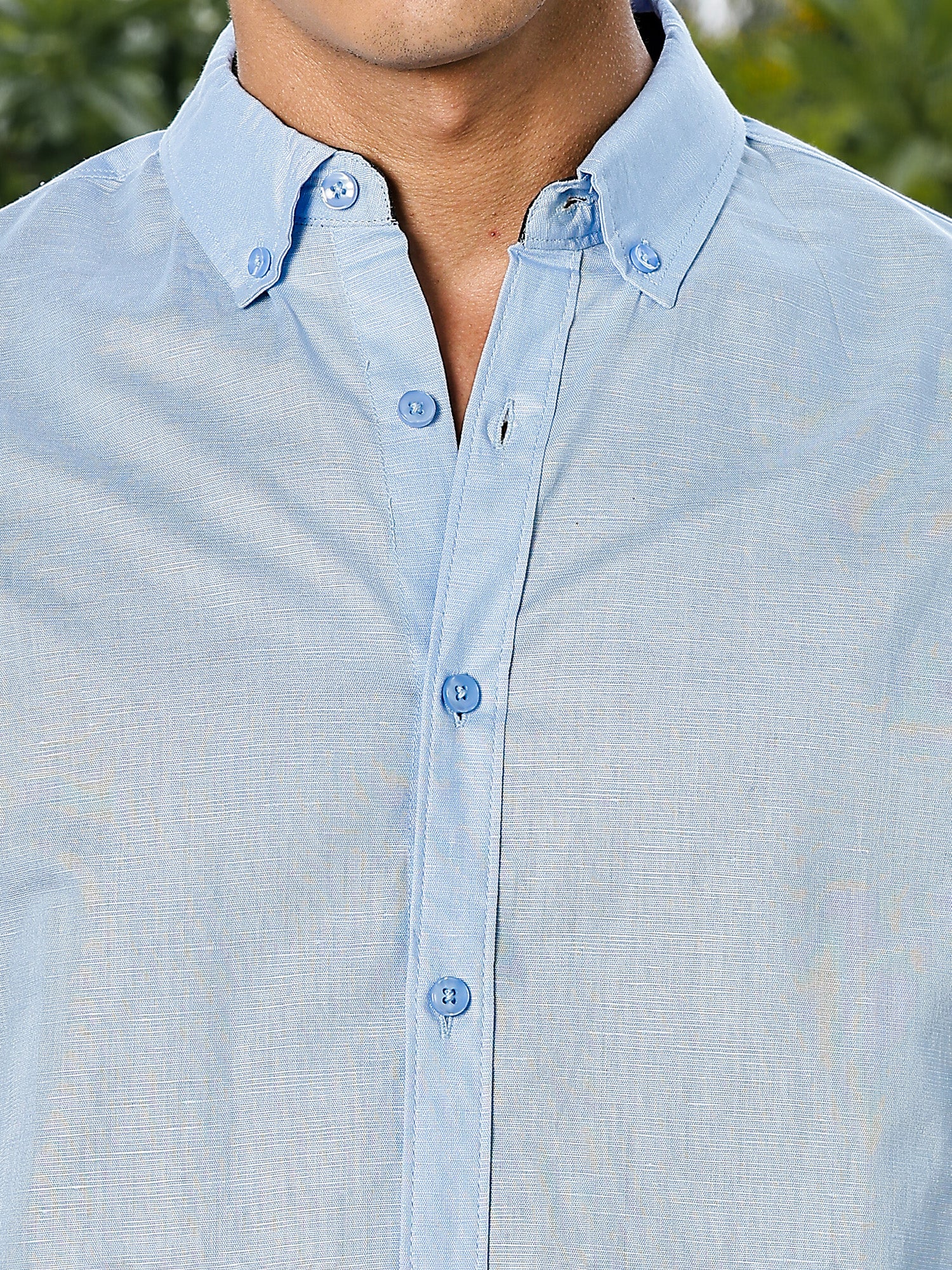 Thomas Scott Men Blue Slim Fit Long Sleeves Button-Down Collar Linen Casual Shirt
