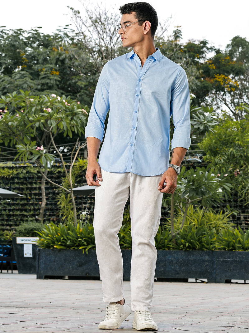 Thomas Scott Men Blue Slim Fit Long Sleeves Button-Down Collar Linen Casual Shirt
