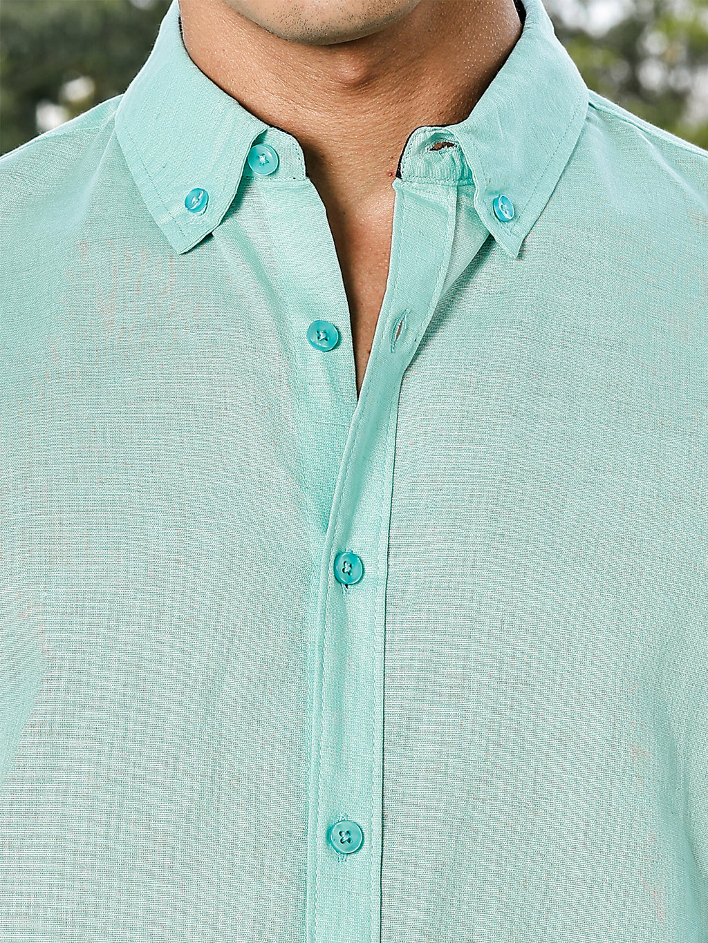 Thomas Scott Men Sea Green Slim Fit Long Sleeves Button-Down Collar Linen Casual Shirt