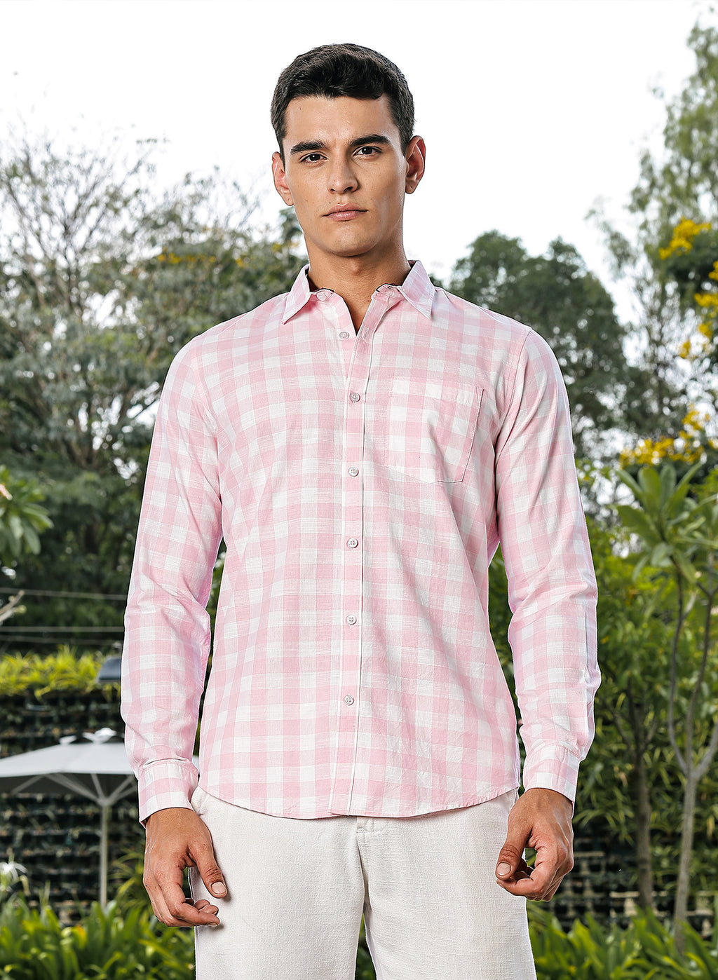 Thomas Scott Men Pink Slim Fit Long Sleeves Tartan Checks Casual Shirt