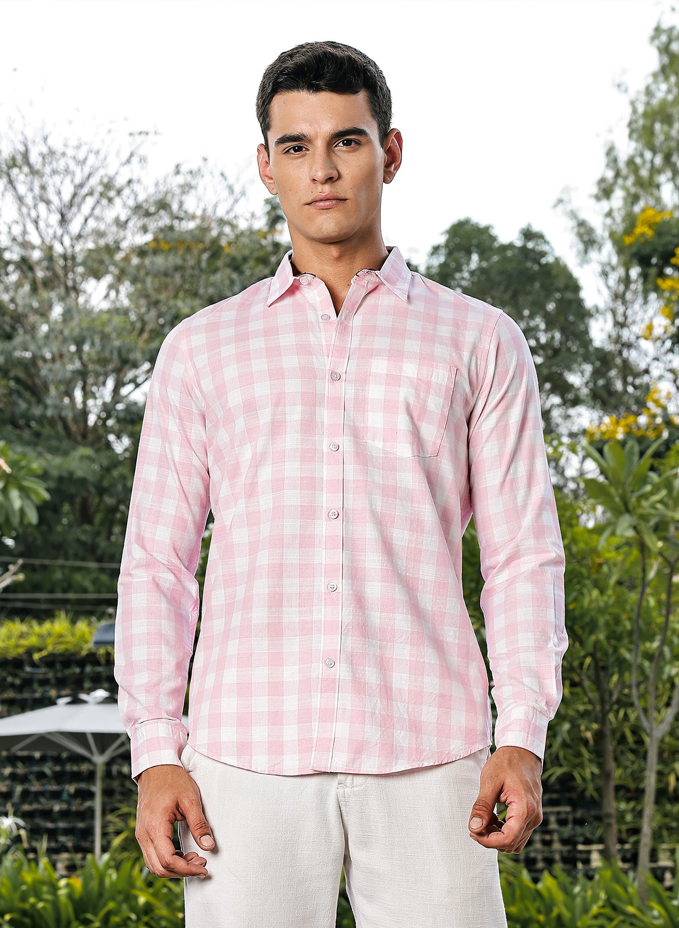 Thomas Scott Men Pink Slim Fit Long Sleeves Tartan Checks Casual Shirt