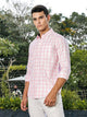 Pink Slim Fit Long Sleeves Tartan Checks Casual Shirt For Men