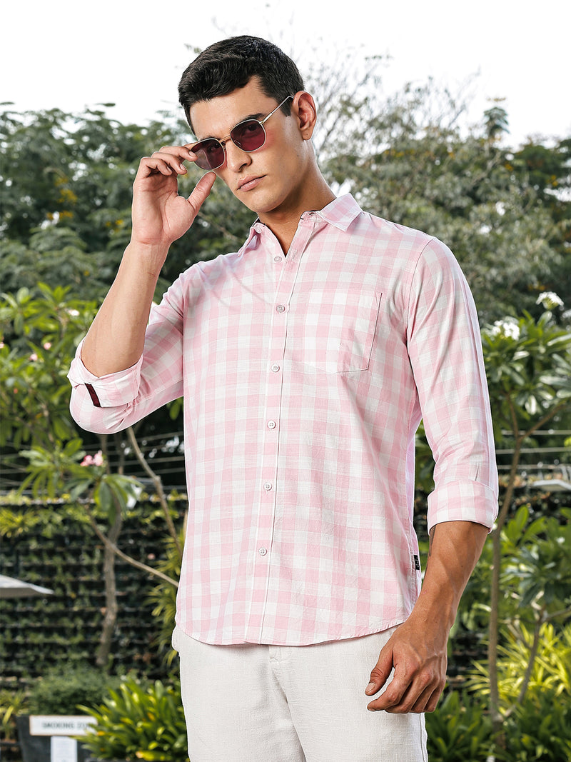 Thomas Scott Men Pink Slim Fit Long Sleeves Tartan Checks Casual Shirt