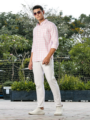 Thomas Scott Men Pink Slim Fit Long Sleeves Tartan Checks Casual Shirt