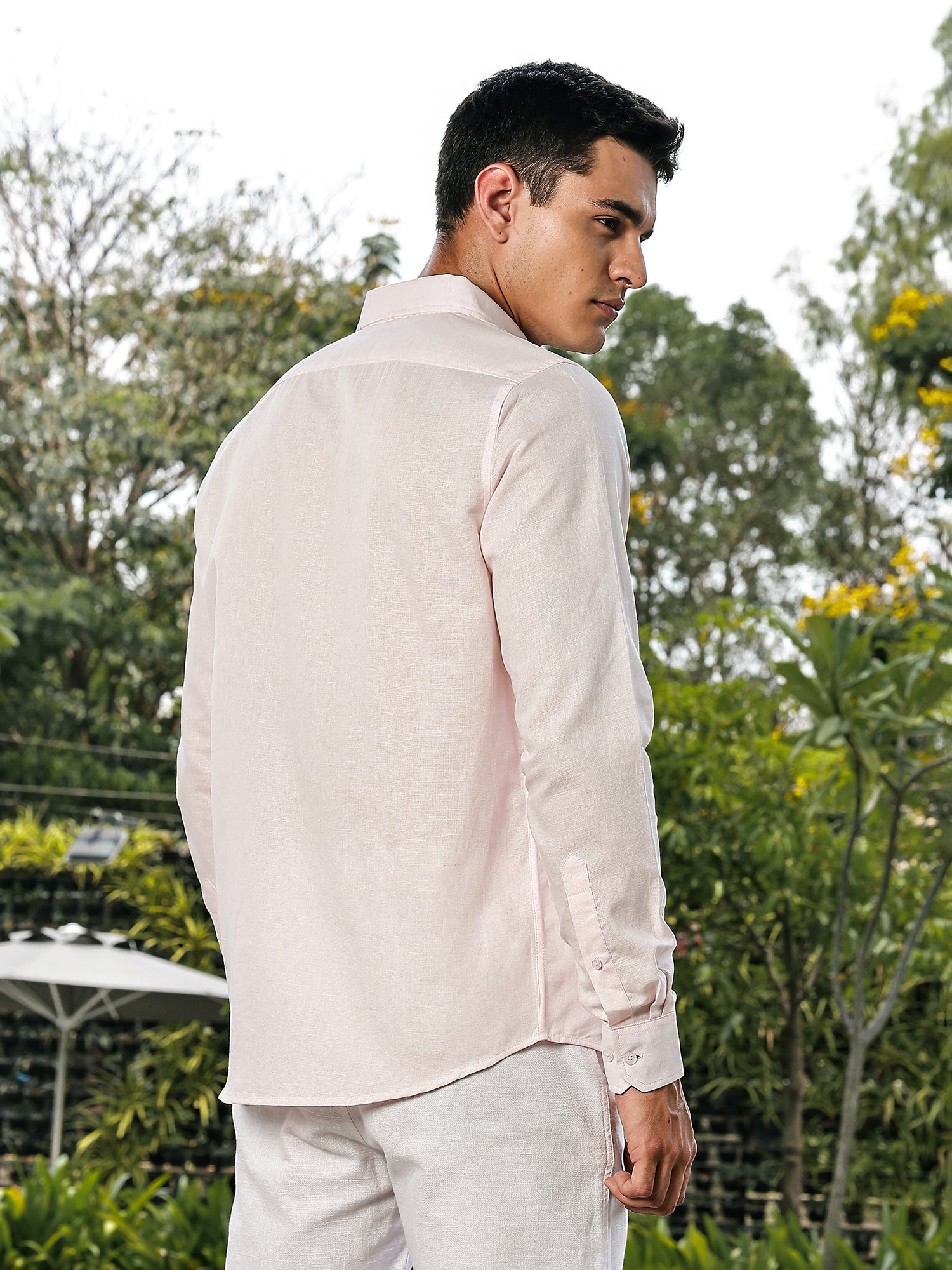 Thomas Scott Men Pink Slim Fit Long Sleeves Button-Down Collar Linen Casual Shirt