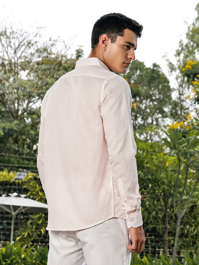 Thomas Scott Men Pink Slim Fit Long Sleeves Button-Down Collar Linen Casual Shirt