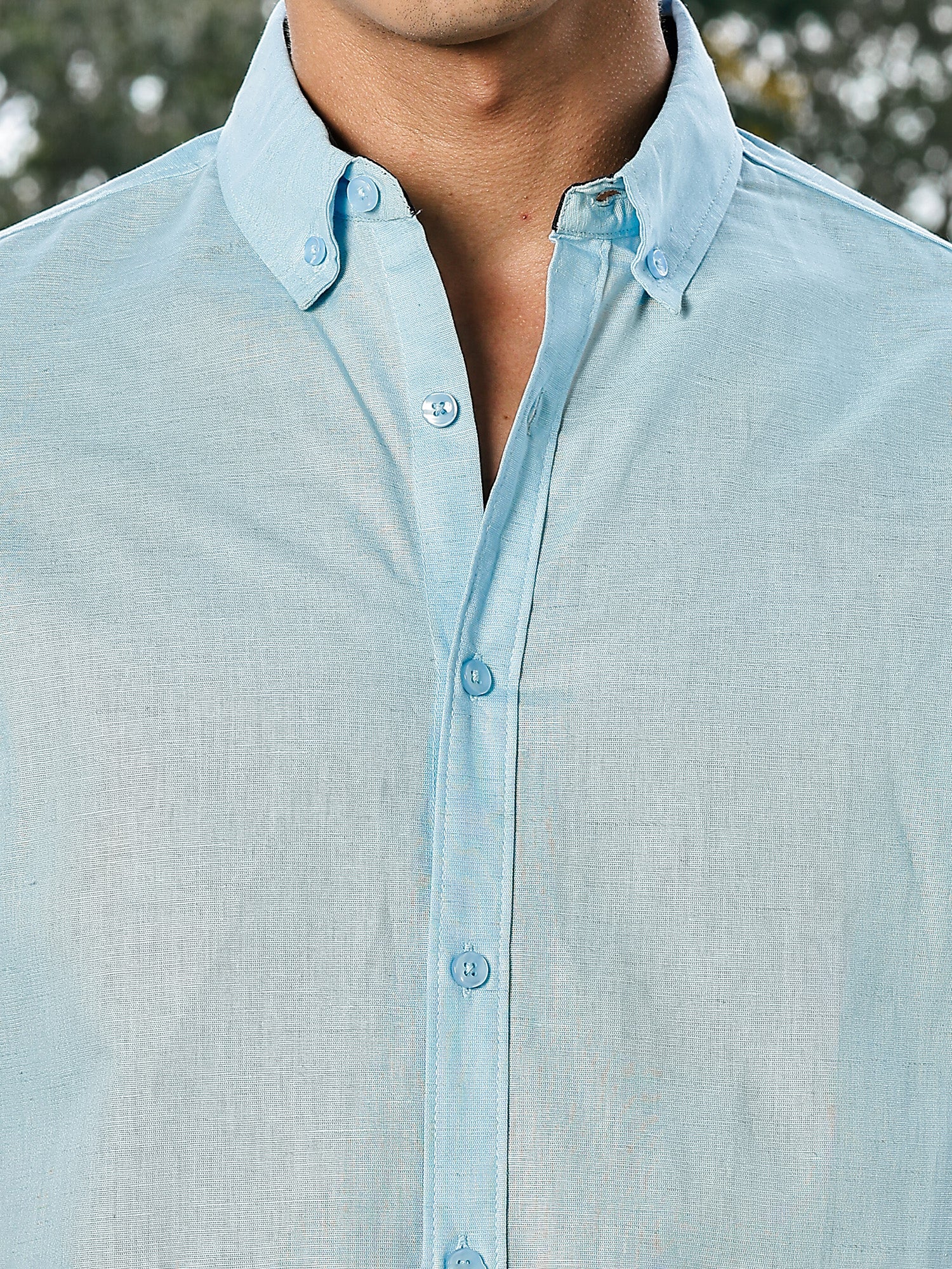 Thomas Scott Men Sky Blue Slim Fit Long Sleeves Button-Down Collar Linen Casual Shirt