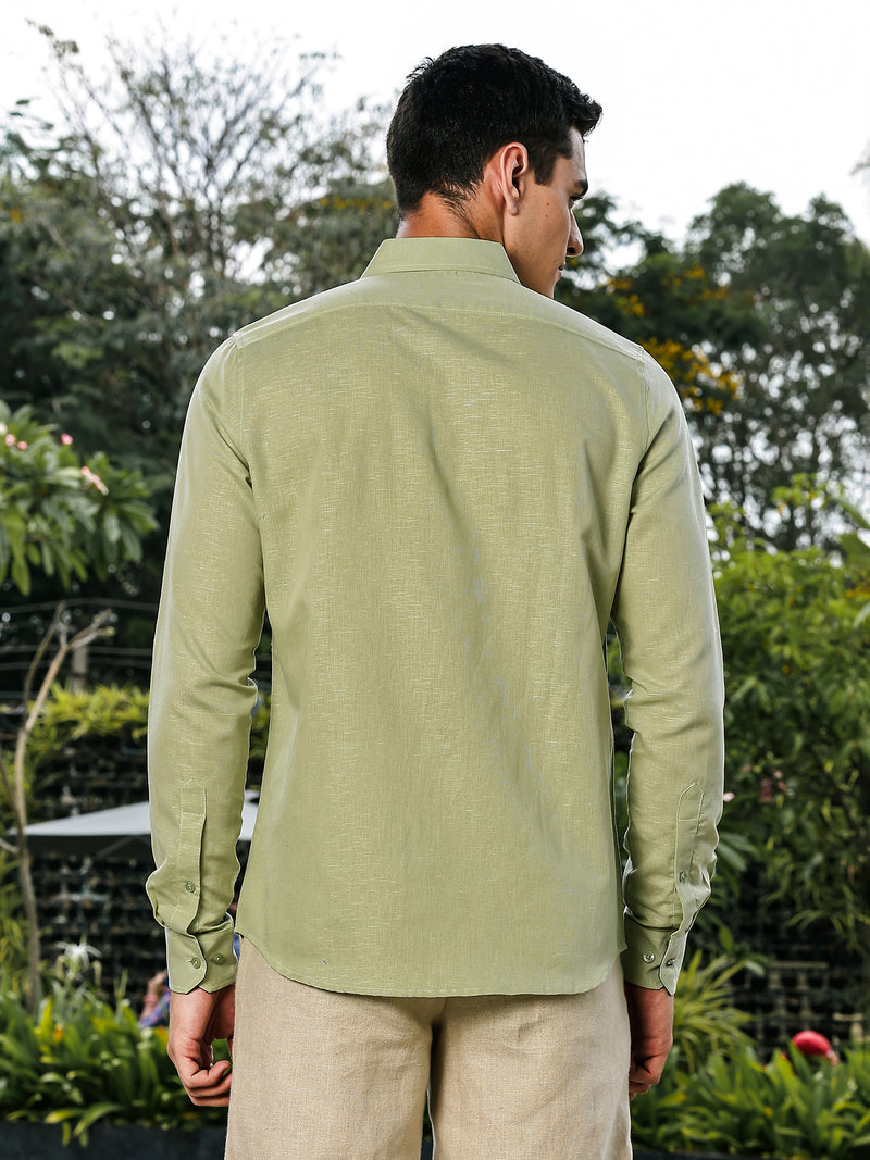 Thomas Scott Men Pista Slim Fit Long Sleeves Button-Down Collar Linen Casual Shirt