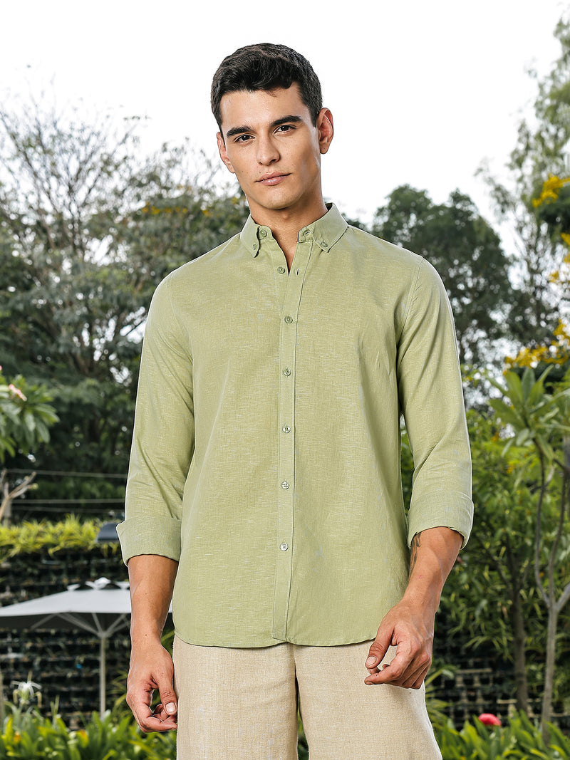 Thomas Scott Men Pista Slim Fit Long Sleeves Button-Down Collar Linen Casual Shirt