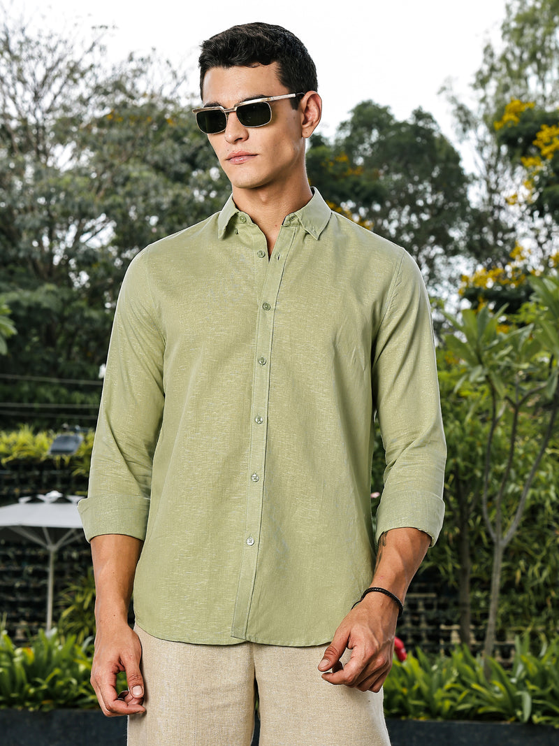 Thomas Scott Men Pista Slim Fit Long Sleeves Button-Down Collar Linen Casual Shirt