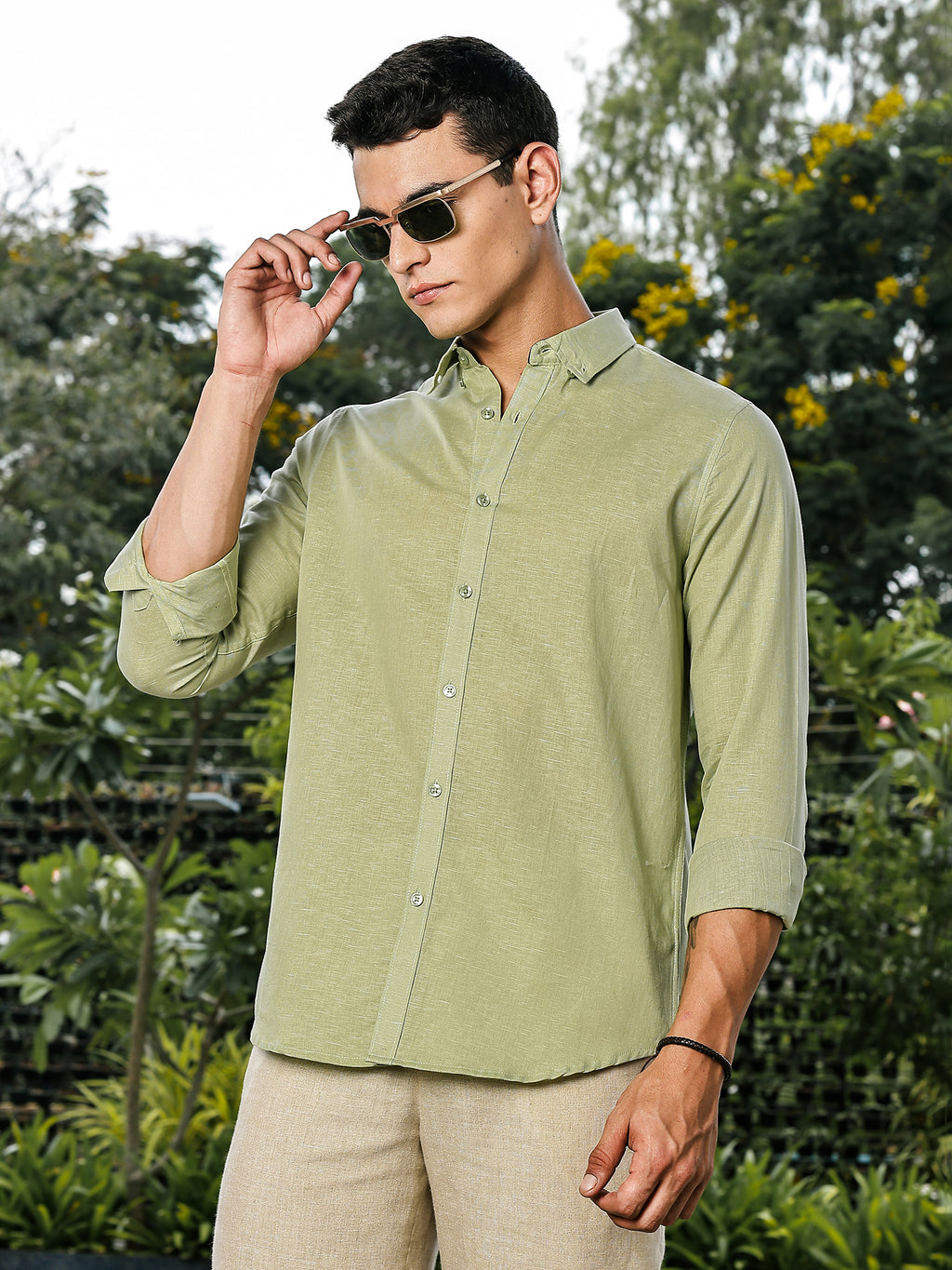 Thomas Scott Men Pista Slim Fit Long Sleeves Button-Down Collar Linen Casual Shirt