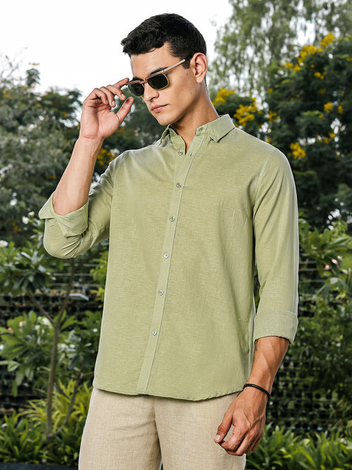 Thomas Scott Men Pista Slim Fit Long Sleeves Button-Down Collar Linen Casual Shirt