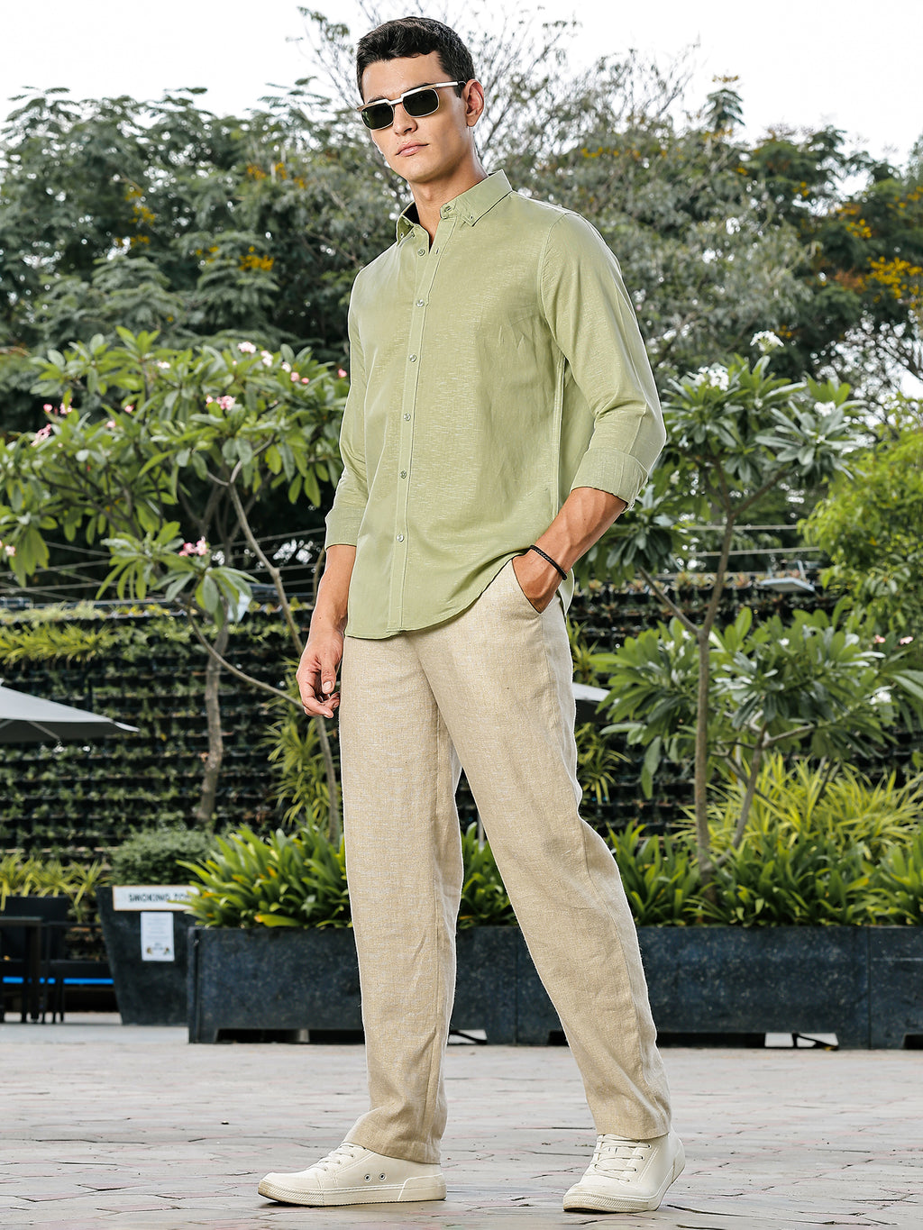 Thomas Scott Men Pista Slim Fit Long Sleeves Button-Down Collar Linen Casual Shirt
