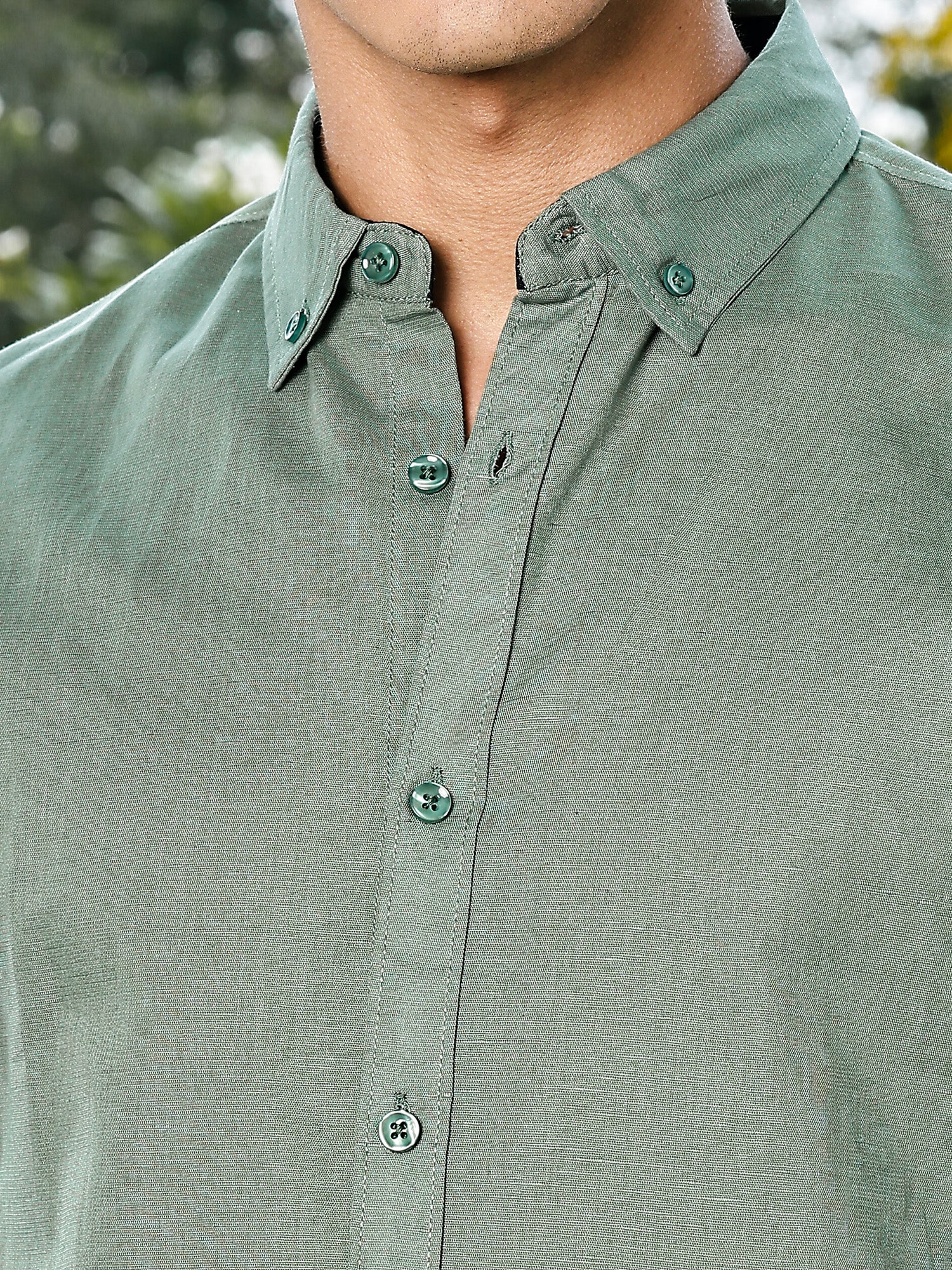 Thomas Scott Men Green Slim Fit Long Sleeves Button-Down Collar Linen Casual Shirt