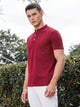 Thomas Scott Men Maroon Regular Fit Short Sleeves Mandarin Collar Knitted Tshirt