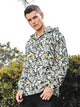 Thomas Scott Men Grey Slim Fit Long Sleeves Abstract Printed Linen Hodded Shirt