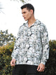 Thomas Scott Men LightOlive Slim Fit Long Sleeves Abstract Printed Linen Hodded Shirt