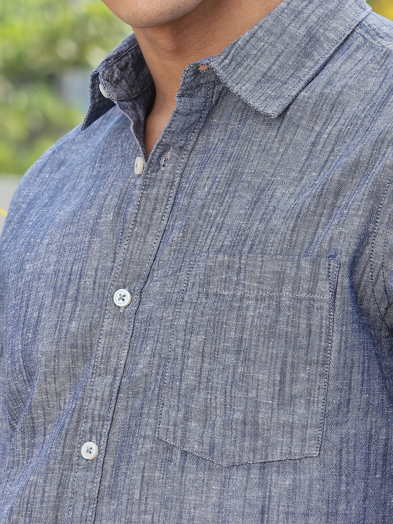 Thomas Scott Men Blue Slim Fit Long Sleeves Spread Collar Linen Casual Shirt