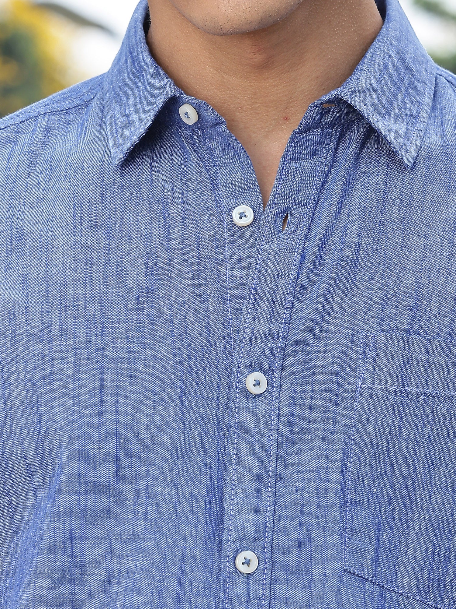 Thomas Scott Men DarkBlue Slim Fit Short Sleeves Spread Collar Linen Casual Shirt