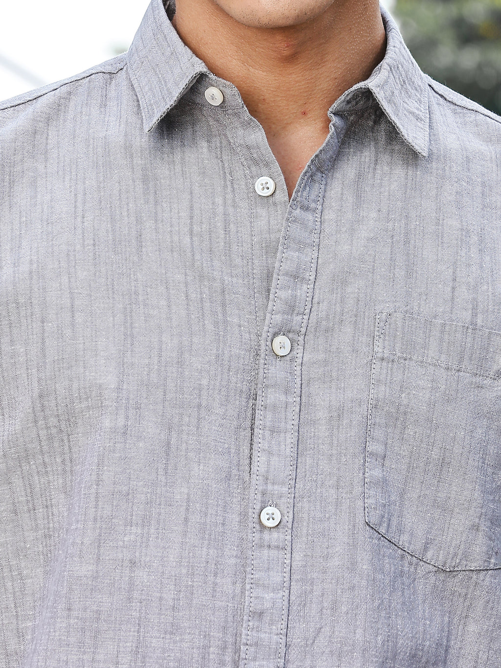 Thomas Scott Men Grey Slim Fit Long Sleeves Spread Collar Linen Casual Shirt