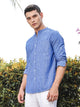 Thomas Scott Men DarkBlue Slim Fit Long Sleeves Mandarin Collar Linen Casual Shirt