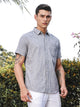 Thomas Scott Men Grey Slim Fit Short Sleeves Spread Collar Linen Casual Shirt